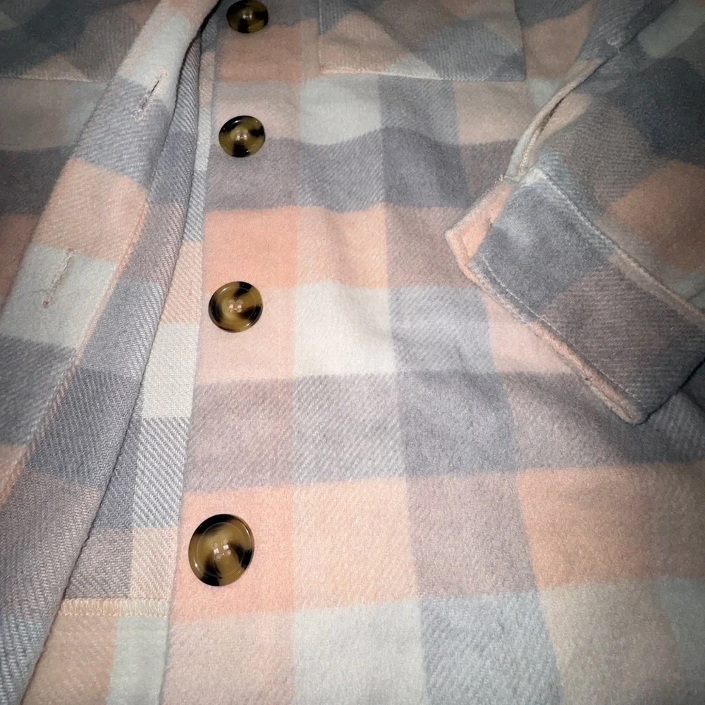 Sabrina Lauren Small Plaid Flannel Coat Jacket Button Down - Picture 2 of 5